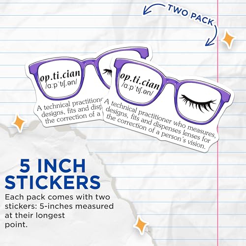 (2 Pack) Optician Definition Stickers - Eye Care Decor - Funny Eyewear Quote - 5" On Longest Side - Sticks to Smooth Flat Surfaces - Made in USA - BMCS8083