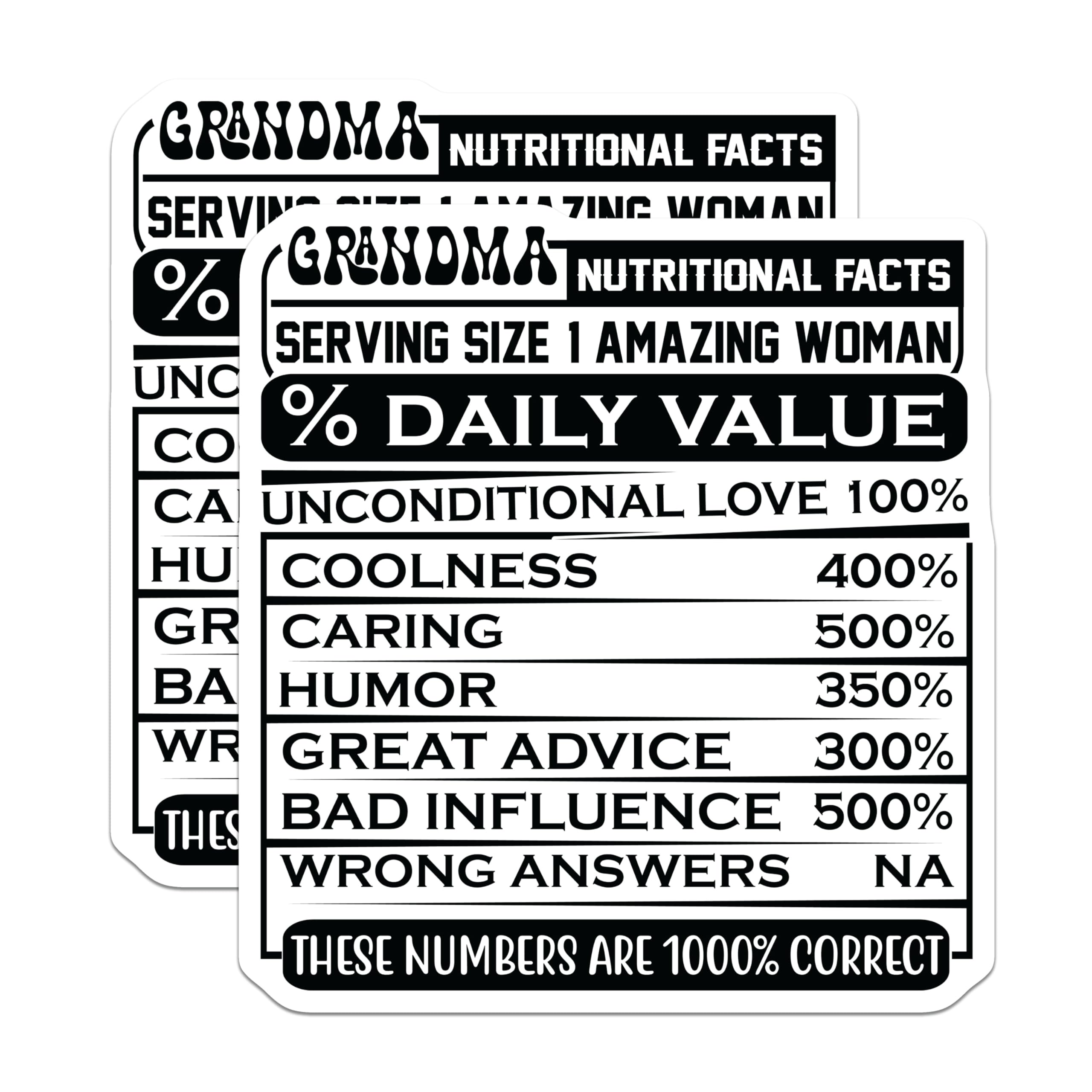 (2 Pack) Grandma Nutritional Facts Magnets - Funny Grandma Humor - Refrigerator Magnets - 5" On Longest Side - Premium Magnet - for Cars, Refrigerators, Toolboxes, Lockers - Made in USA - MAG15871