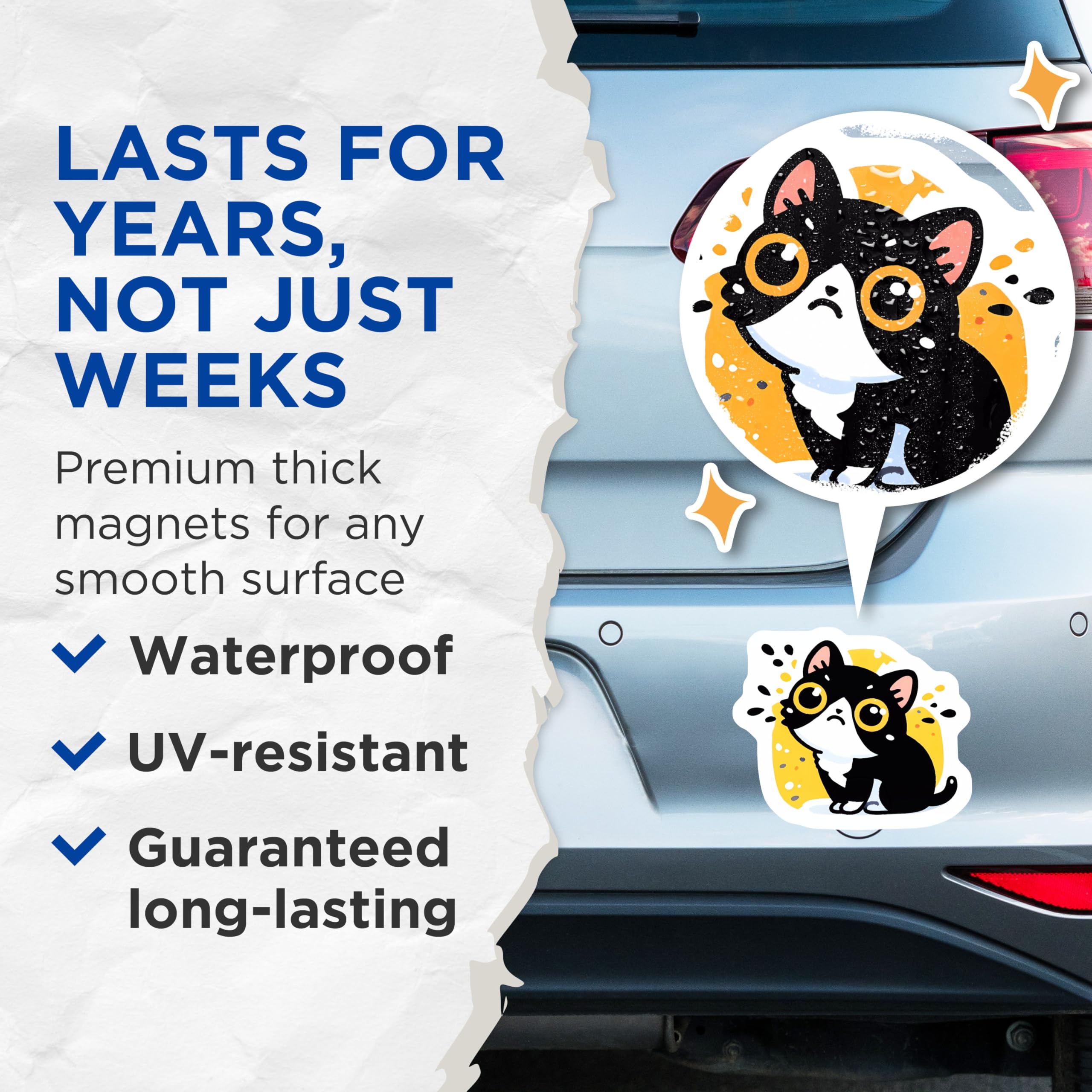(2 Pack) Kawaii Cat Magnets - Black White Tuxedo Kitten - Refrigerator Locker Decor - 5 Inches On Longest Side - Thick Durable Magnet - Made in USA - MAG21968