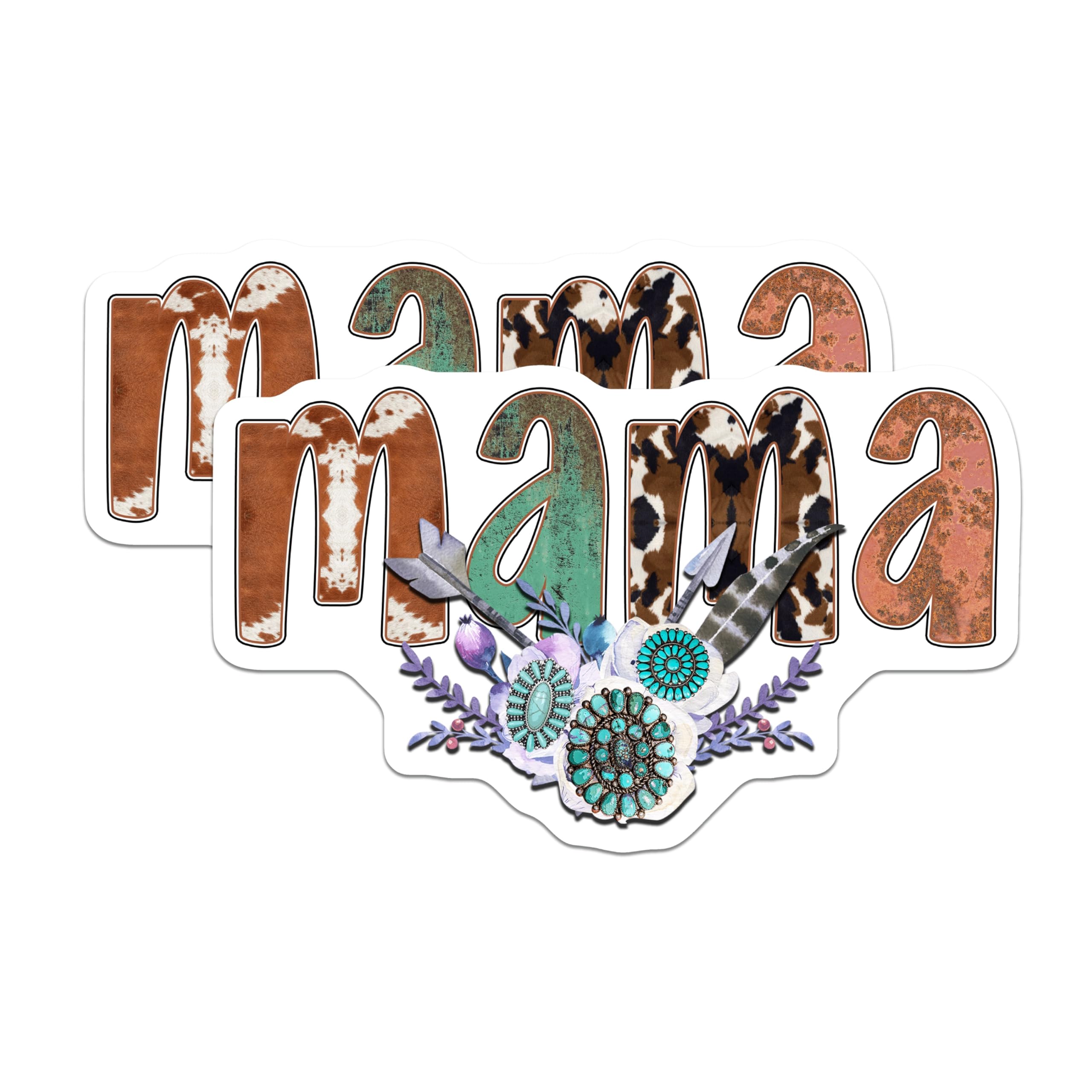 (2 Pack) Mama Magnets - Western Boho Cowhide Print Turquoise Jewelry Decor - Southwestern Ranch Mom Fridge Accessory - 5 Inches On Longest Side - Thick Durable Magnet - Made in USA - MAG27987
