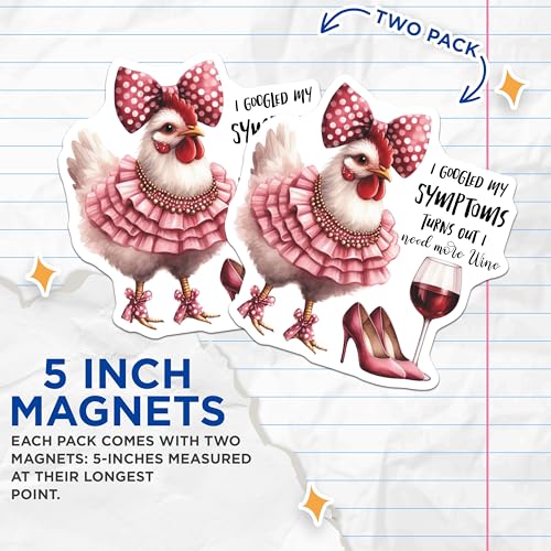 (2 Pack) Chicken Wine Magnets - Funny Quotes - Novelty Chicken - Kitchen Refrigerator Magnets - 5" On Longest Side - for Cars, Fridges, Toolboxes - Made in USA - MAG4505