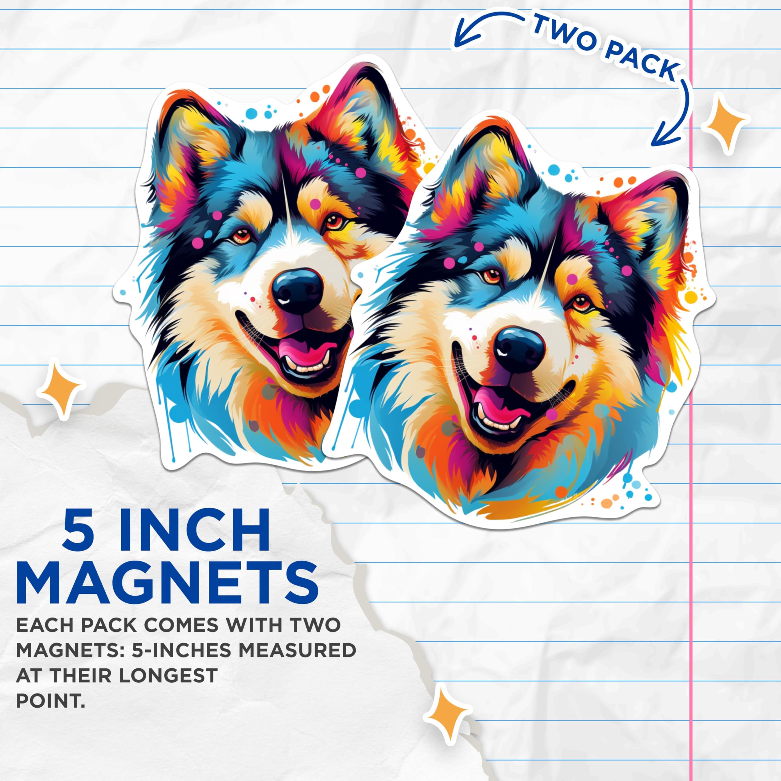(2 Pack) Alaskan Malamute Dog Magnets - 5 Inches On Longest Side - Choose from Over 100 Dog Breeds - for Cars, Refrigerators, Toolboxes - Made in USA - MAG1749