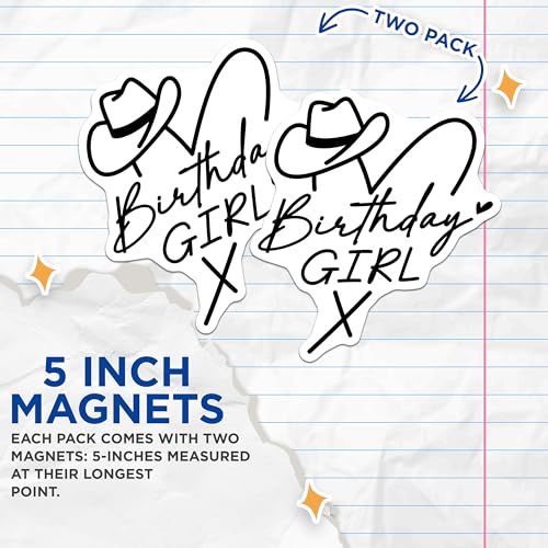 (2 Pack) Birthday Girl Magnets - Western Theme - Cute Birthday Celebration - 5" On Longest Side - for Cars, Refrigerators, Toolboxes, Lockers - Made in USA BMCS3364