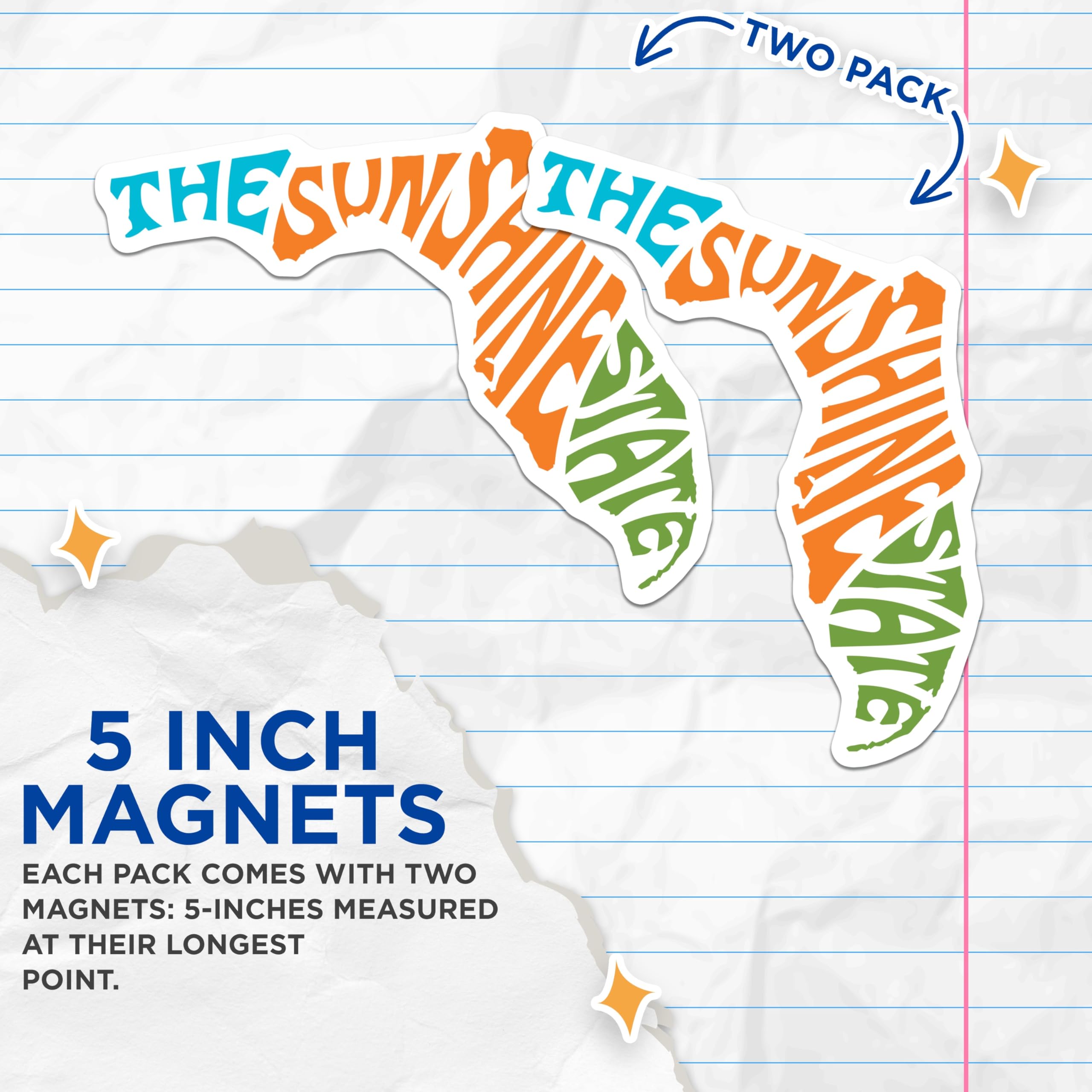 (2 Pack) Florida State Magnets - The Sunshine State - Fridge Magnets - 5" On Longest Side - Premium Magnet - for Cars, Refrigerators, Toolboxes, Lockers - Made in USA - MAG18149