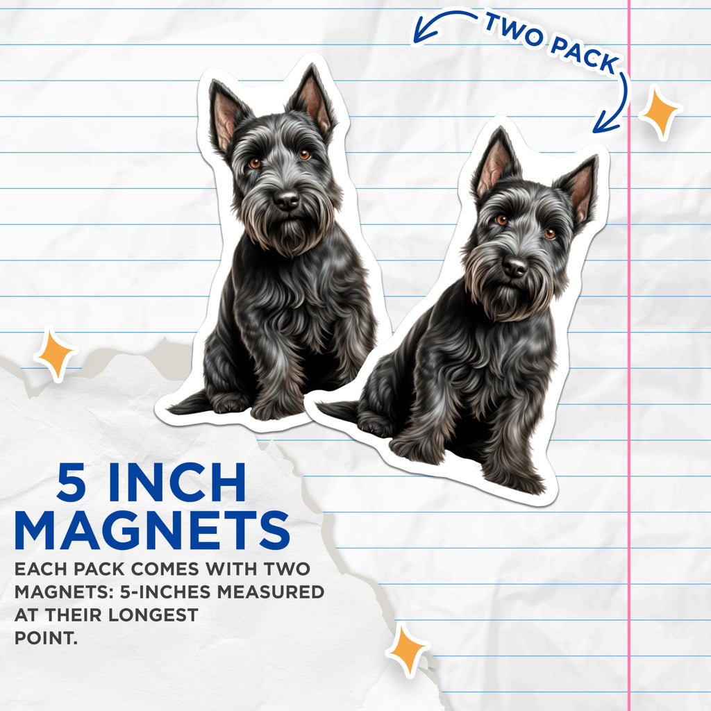(2 Pack) Scottish Terrier Magnets - Scottie Dog Fridge Decor - Dog Lover Pet Art - 5 Inches On Longest Side - Thick Durable Magnet - Made in USA - MAG29053