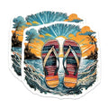 (2 Pack) Beach Summer Vibes Stickers - Tropical Sunset - Flip Flops Art - 5" On Longest Side - Sticks to Smooth Flat Surfaces - Made in USA - BMCS9314 - Vibrant Vacation