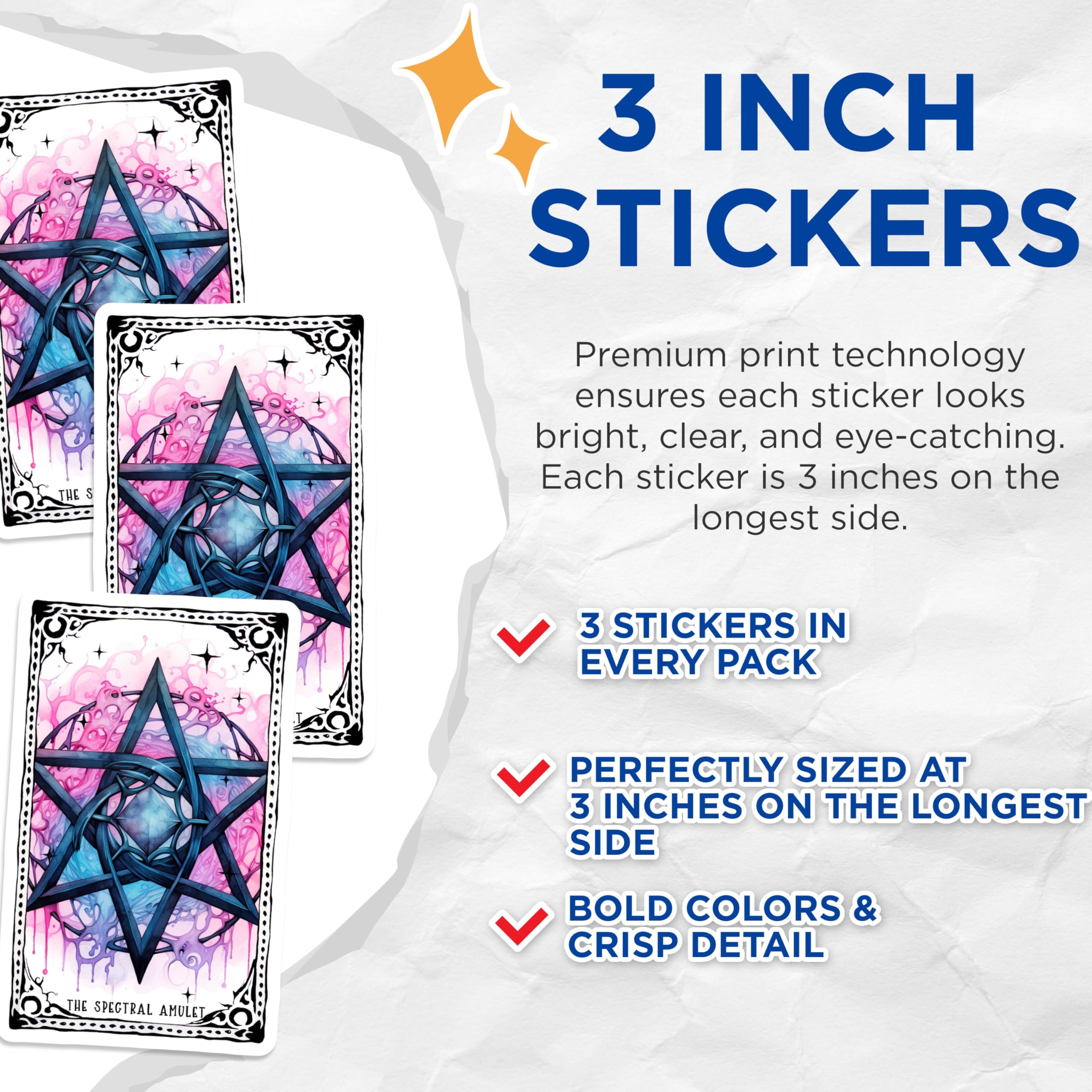(3 Pack) Spectral Amulet Decals - Occult Star Design - Gothic Laptop Decal - 3 Inches On Longest Side - Easy Peel & Apply - Made in USA - 3MCS2371
