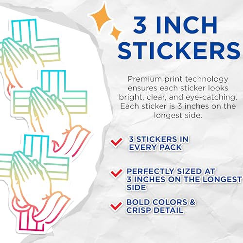(3 Pack) Praying Hands Decals - Christian Cross Sticker - Religious Laptop Decals - 3 Inches On Longest Side - Easy Peel & Apply - Made in USA - 3MCS4383