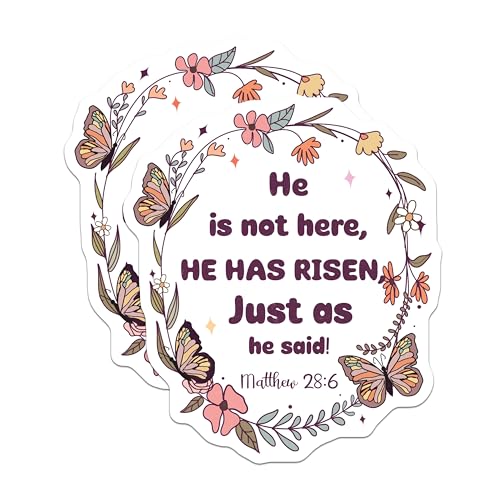 (2 Pack) Easter Bible Verse Stickers - He Has Risen - Inspirational Religious Stickers - 5" On Longest Side - Sticks to Smooth Flat Surfaces - Made in USA - BMCS5939