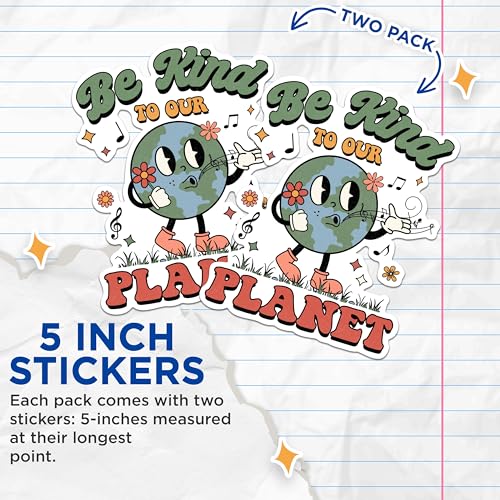 (2 Pack) Be Kind to Our Planet Stickers - Eco-Friendly Earth Stickers - Environmental Awareness Stickers - 5" On Longest Side - Sticks to Any Smooth Flat Surface - Made in USA - BMCS2851