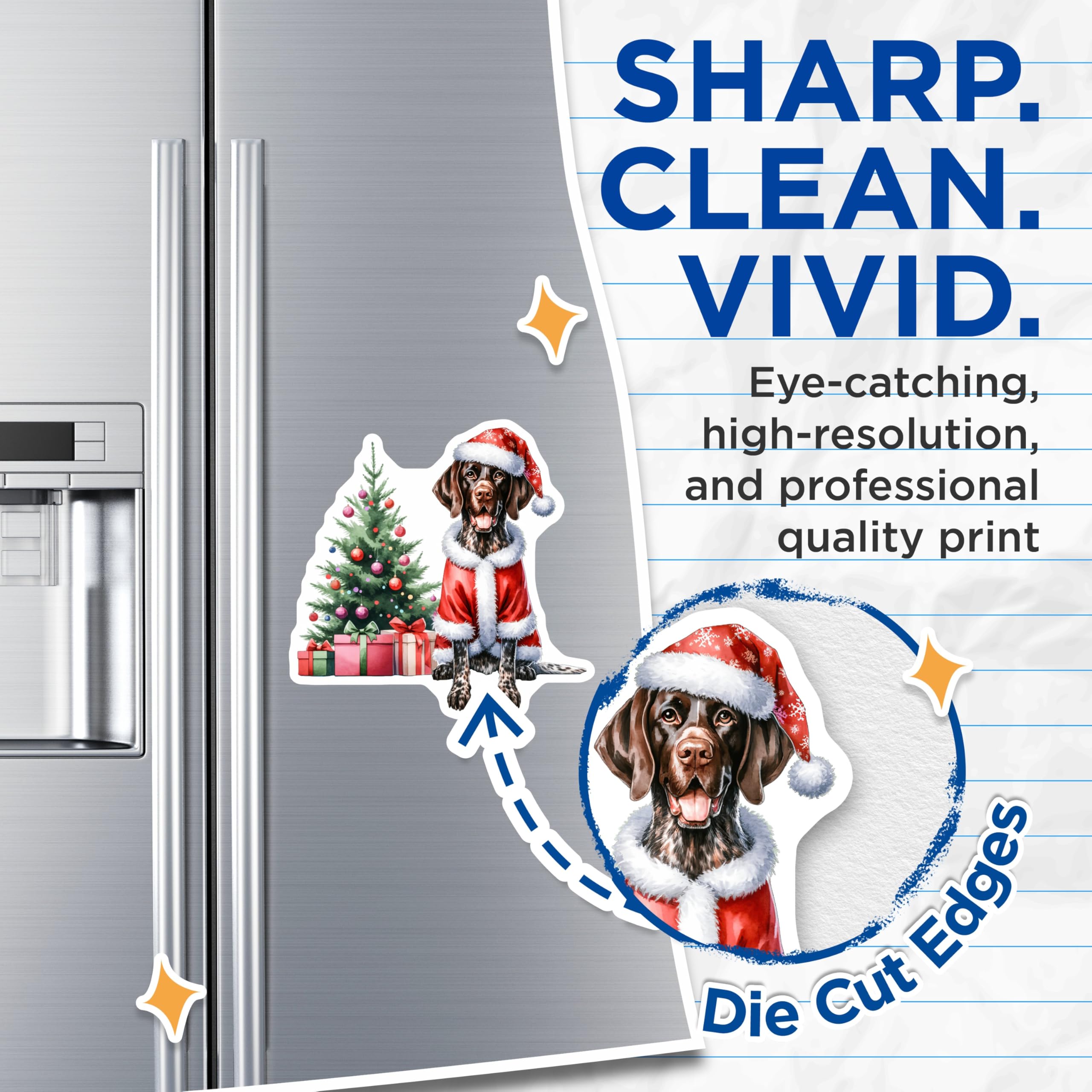 (2 Pack) Santa Dog Christmas Magnets - GSP Dog Lover Holiday Decor - Festive Pet Parent Fridge Magnets - 5 Inches On Longest Side - Thick Durable Magnet - Made in USA - MAG28222