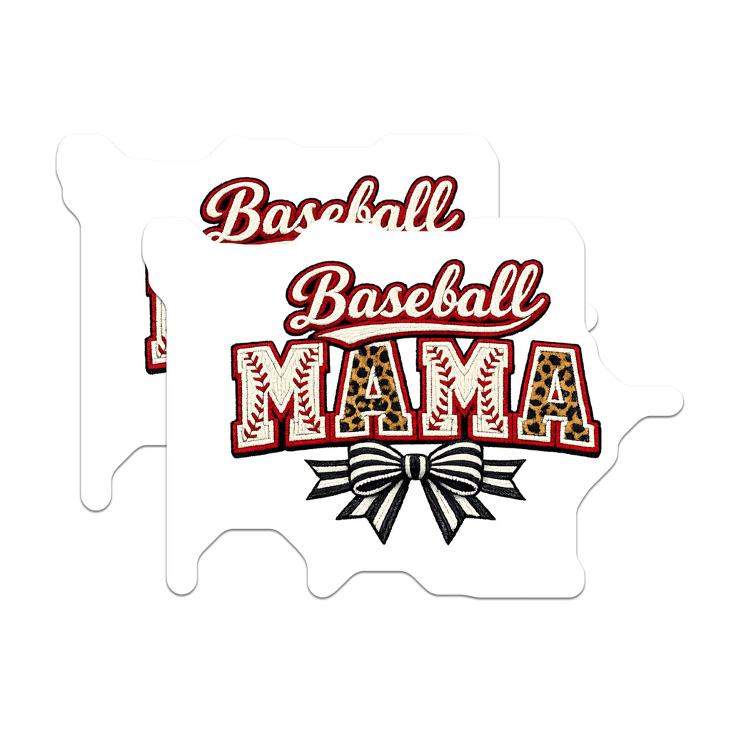 (2 Pack) Baseball Mama Magnets - Leopard Print Baseball Stitch Mom Decor - Sports Team Supporter - Game Day Apparel Accessory - 5 Inches On Longest Side - Thick Durable Magnet - Made in USA - MAG22035