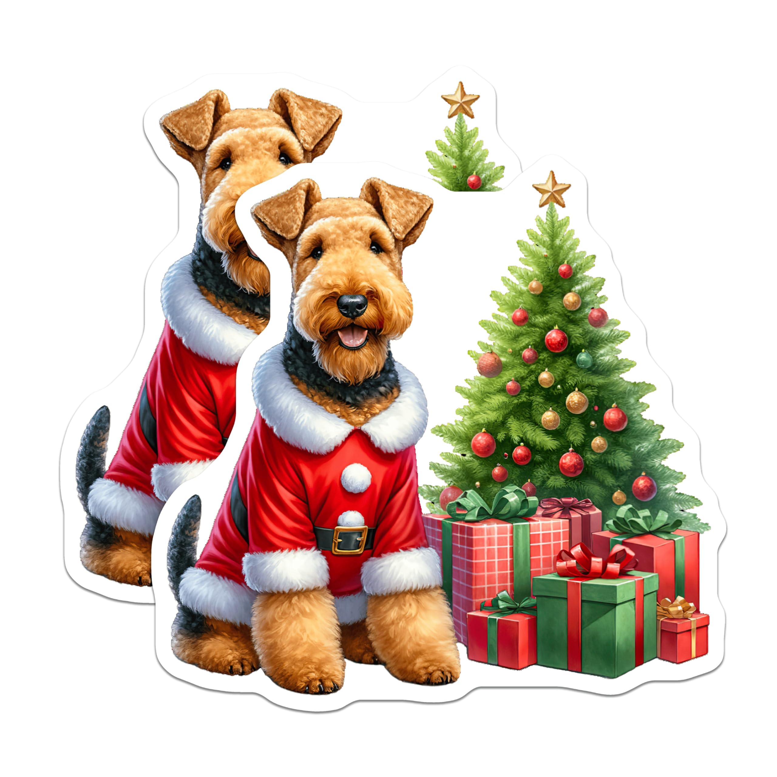 (2 Pack) Santa Dog Christmas Magnets - Airedale Terrier Holiday - Cute Pet Fridge Decoration - 5 Inches On Longest Side - Thick Durable Magnet - Made in USA - MAG25403