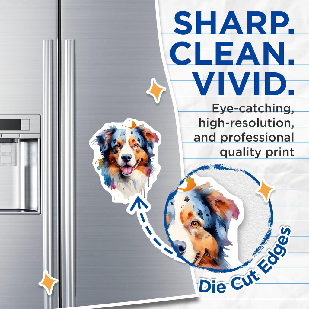 (2 Pack) Australian Shepherd Magnets - Vibrant Watercolor Dog Art - Pet Lover Fridge Decor - 5 Inches On Longest Side - Thick Durable Magnet - Made in USA - MAG27530