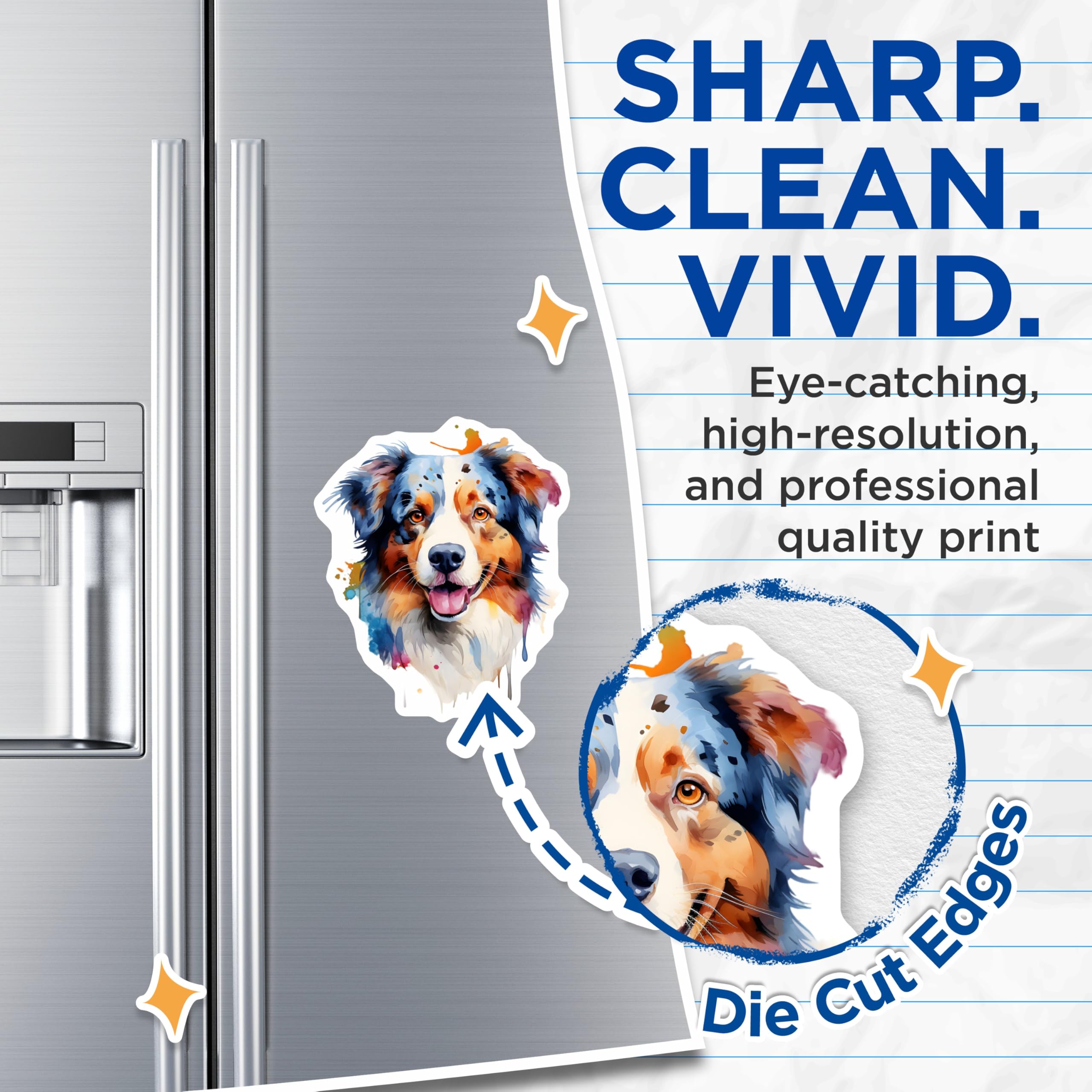 (2 Pack) Australian Shepherd Magnets - Vibrant Watercolor Dog Art - Pet Lover Fridge Decor - 5 Inches On Longest Side - Thick Durable Magnet - Made in USA - MAG27530