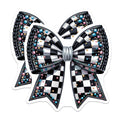 (2 Pack) Black White Checkerboard Bow Magnets - Sparkling Jeweled Rhinestone Decor - Glamorous Whimsical Kitchen Accent - 5 Inches On Longest Side - Thick Durable Magnet - Made in USA - MAG23203