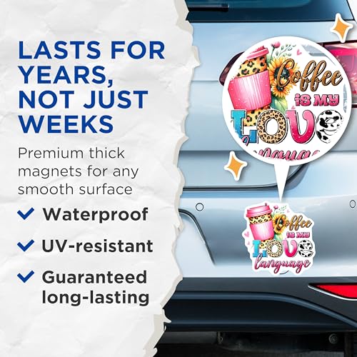 (2 Pack) Coffee is My Love Language Magnets - Fun Coffee Decor - 5" On Longest Side - for Cars, Fridges, Toolboxes - Made in USA - MAG7541