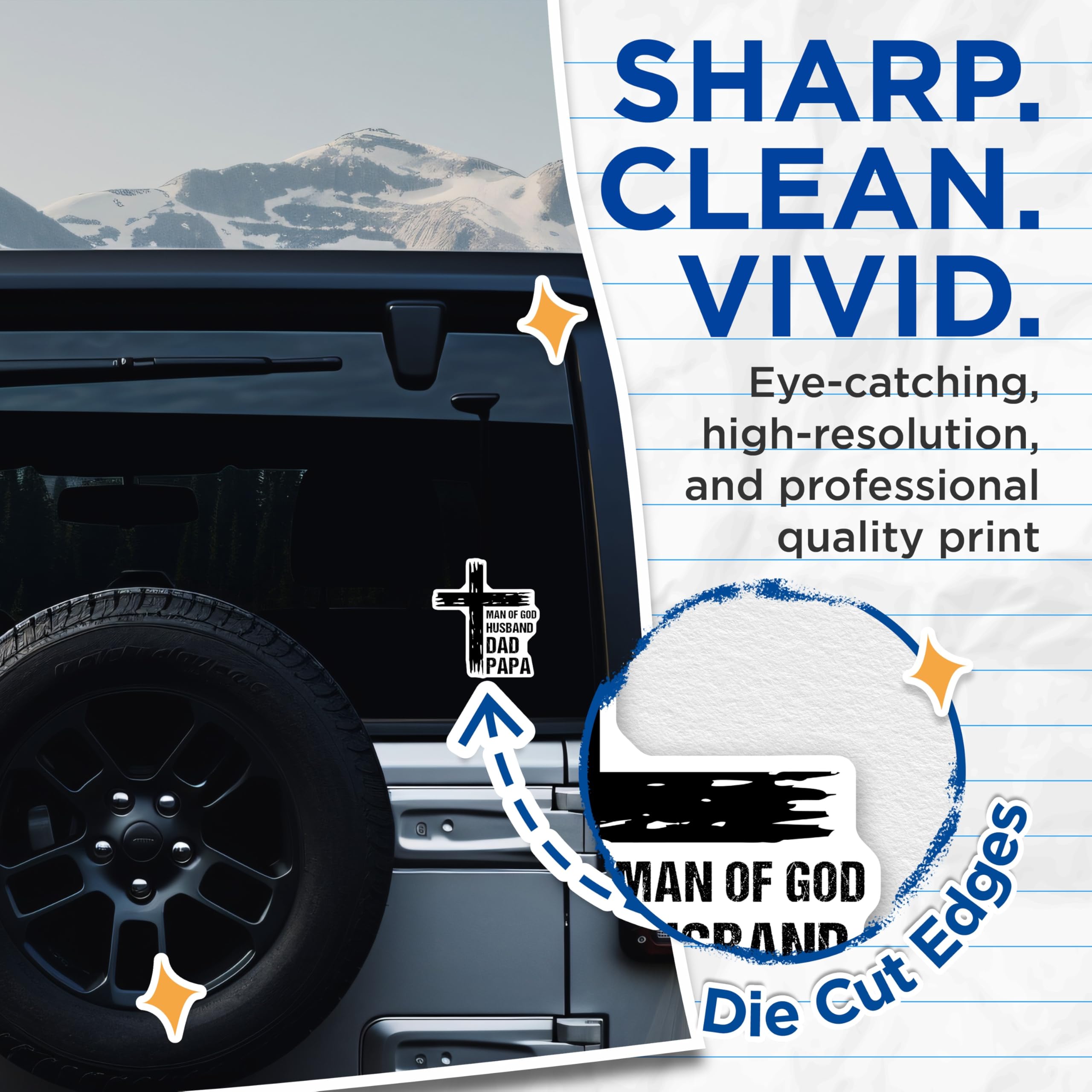 (2 Pack) Man of God Stickers - Husband Dad Papa - Christian Fatherhood Faith - 5" On Longest Side - Sticks to Smooth Flat Surfaces - Made in USA - BMCS20132