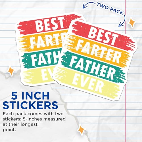 (2 Pack) Best Farter Father Ever Stickers - Funny Dad Stickers - Dad Joke Stickers - 5" On Longest Side - Sticks to Smooth Flat Surfaces - Made in USA - BMCS4710