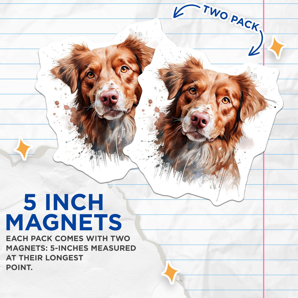 (2 Pack) Watercolor Dog Magnets - Toller Style Dog Lover - Pet Fridge Decor - 5 Inches On Longest Side - Thick Durable Magnet - Made in USA - MAG29130