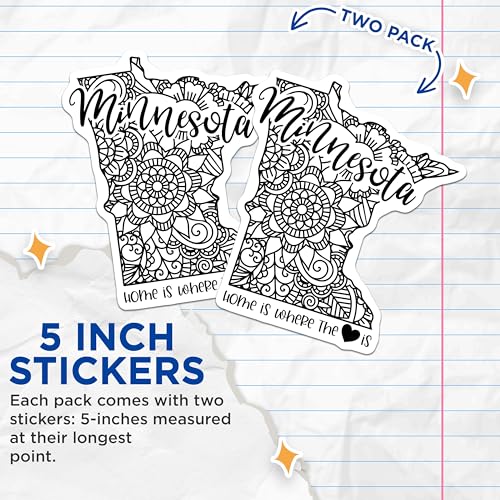 (2 Pack) Home is Where The Heart is Stickers - Minnesota State Decorative Art - Vinyl Decal - 5" On Longest Side - Sticks to Smooth Flat Surfaces - Made in USA - BMCS9071