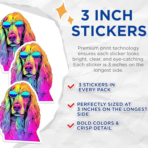 (3 Pack) Cocker Spaniel Decals - Colorful Dog Stickers - Laptop Decal for Dog Lovers - 3 Inches On Longest Side - Easy Peel & Apply - Made in USA - 3MCS6001