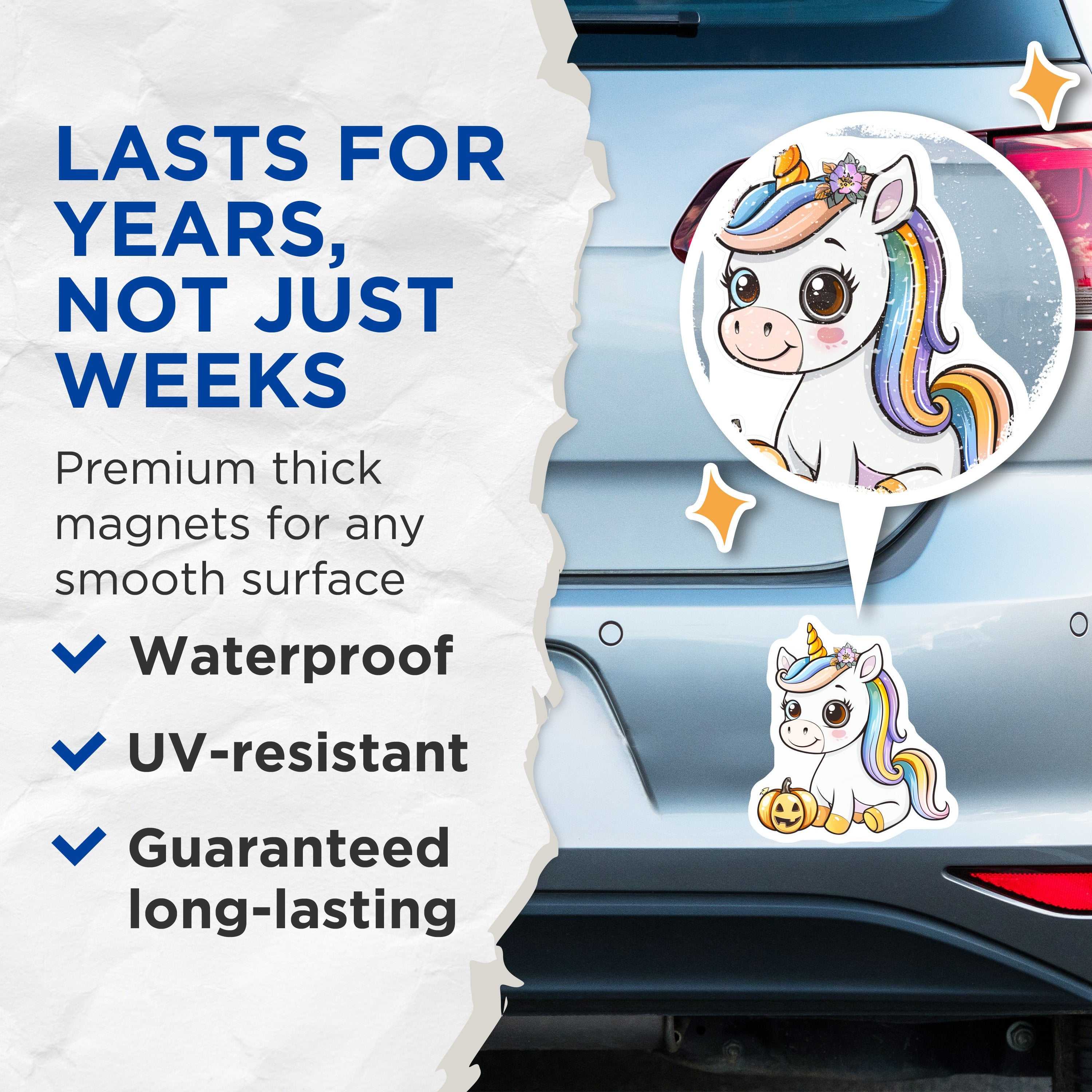 (2 Pack) Cute Unicorn Halloween Magnets - Kawaii Fall Decor - Spooky Cute Refrigerator Decoration - 5 Inches On Longest Side - Thick Durable Magnet - Made in USA - MAG37306
