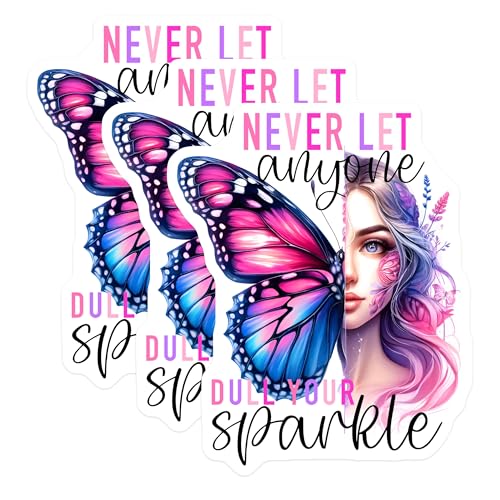 (3 Pack) Butterfly Girl Decals - Inspirational Quote - Laptop Decals - 3 Inches On Longest Side - Easy Peel & Apply - Made in USA - 3MCS7994
