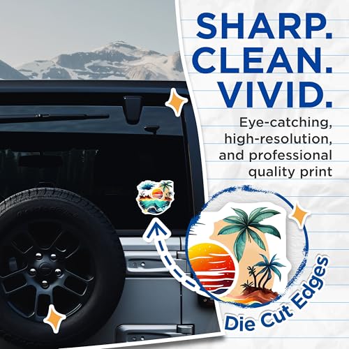 (2 Pack) Tropical Beach Sunset Stickers - Ocean Island Decal - Vacation Vibes - 5" On Longest Side - Sticks to Smooth Flat Surfaces - Made in USA - BMCS9268 - Coastal Scene Art