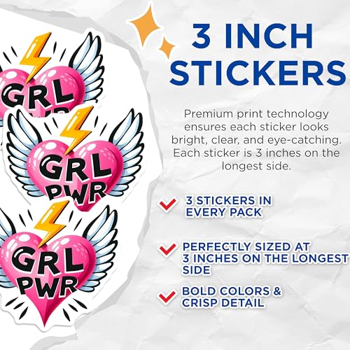(3 Pack) Girl Power Decals - Feminist Stickers - Empowering Woman Decals - 3 Inches On Longest Side - Easy Peel & Apply - Made in USA - 3MCS7112
