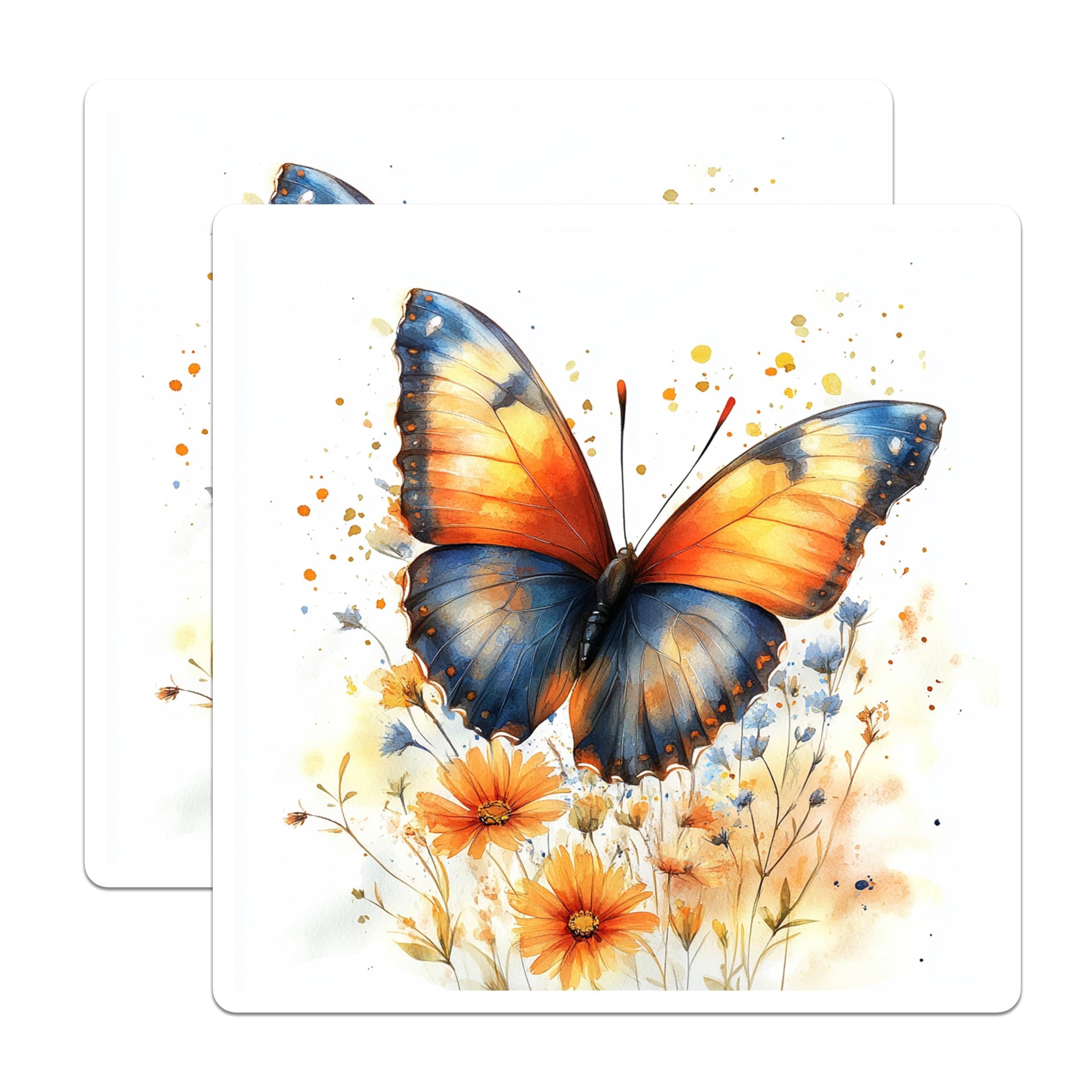 (2 Pack) Watercolor Butterfly Magnets - Spring Summer Decor - Fridge Locker Accents - 5 Inches On Longest Side - Thick Durable Magnet - Made in USA - MAG30544