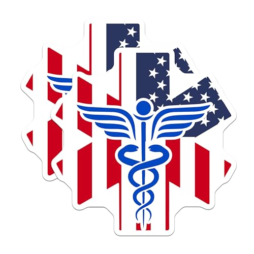 (2 Pack) American Medic Stickers - Medical Symbol Stickers - Patriotic Healthcare Stickers - 5" On Longest Side - Sticks to Smooth Flat Surfaces - Made in USA - BMCS4860