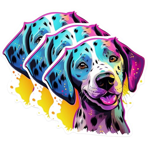 (3 Pack) Dalmatian Dog Decals - Colorful Puppy Stickers - Laptop Decal - 3 Inches On Longest Side - Easy Peel & Apply - Made in USA - 3MCS0719