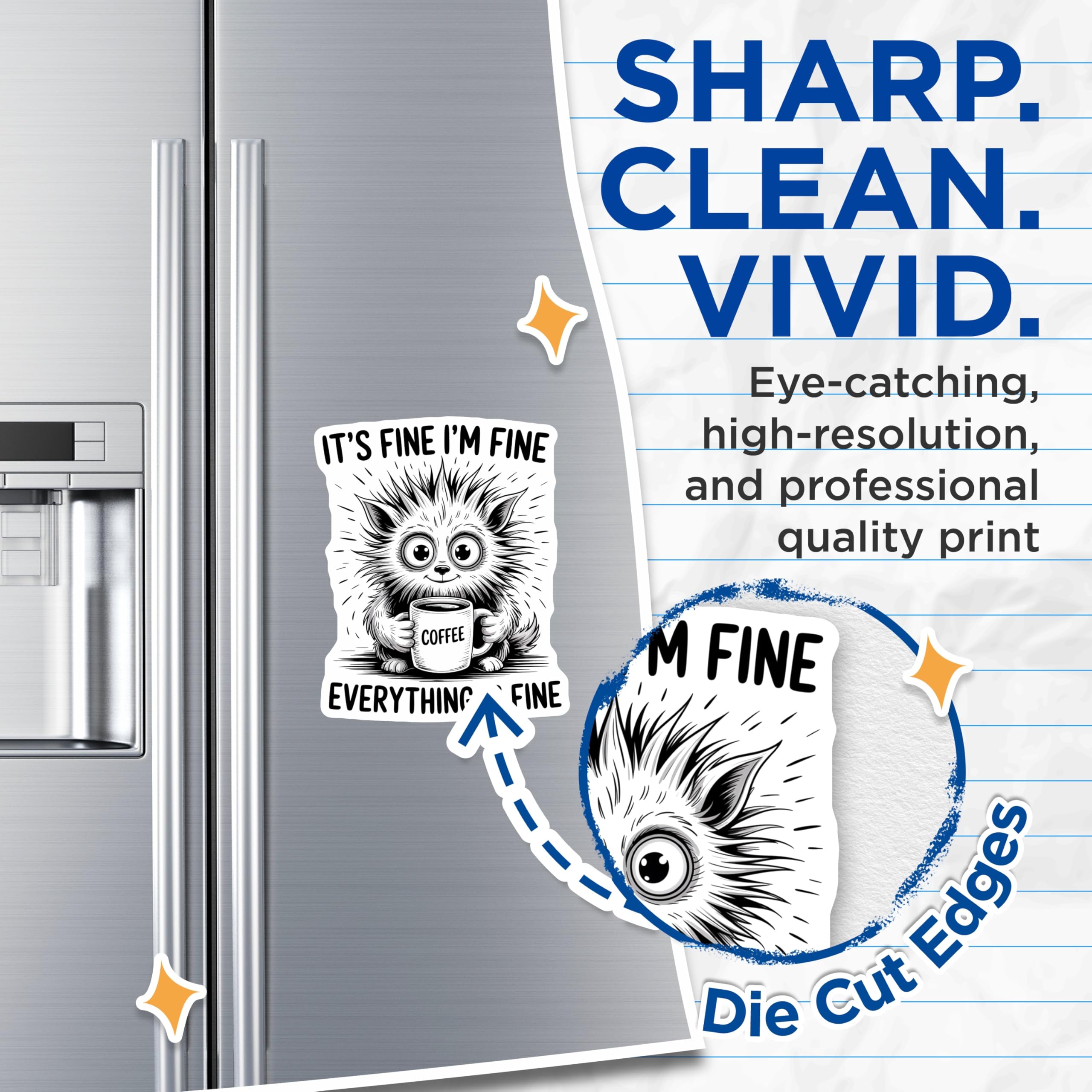 (2 Pack) Coffee Lover Magnets - Funny Saying - It's Fine I'm Fine Everything is Fine - 5" On Longest Side - Premium Magnet - for Cars, Refrigerators, Toolboxes, Lockers - Made in USA - MAG15372