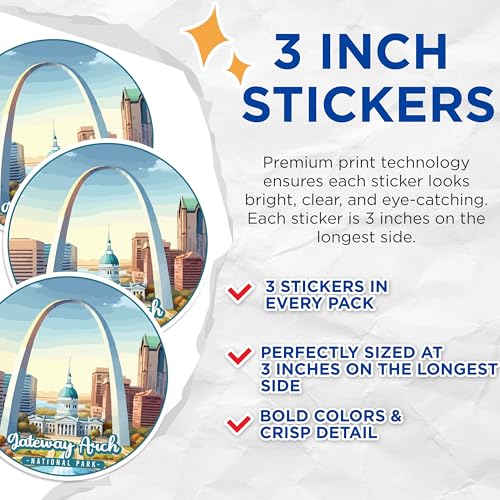 (3 Pack) Gateway Arch Decals - St Louis Missouri Decal - National Park Souvenir - 3 Inches On Longest Side - Easy Peel & Apply - Made in USA - 3MCS0463