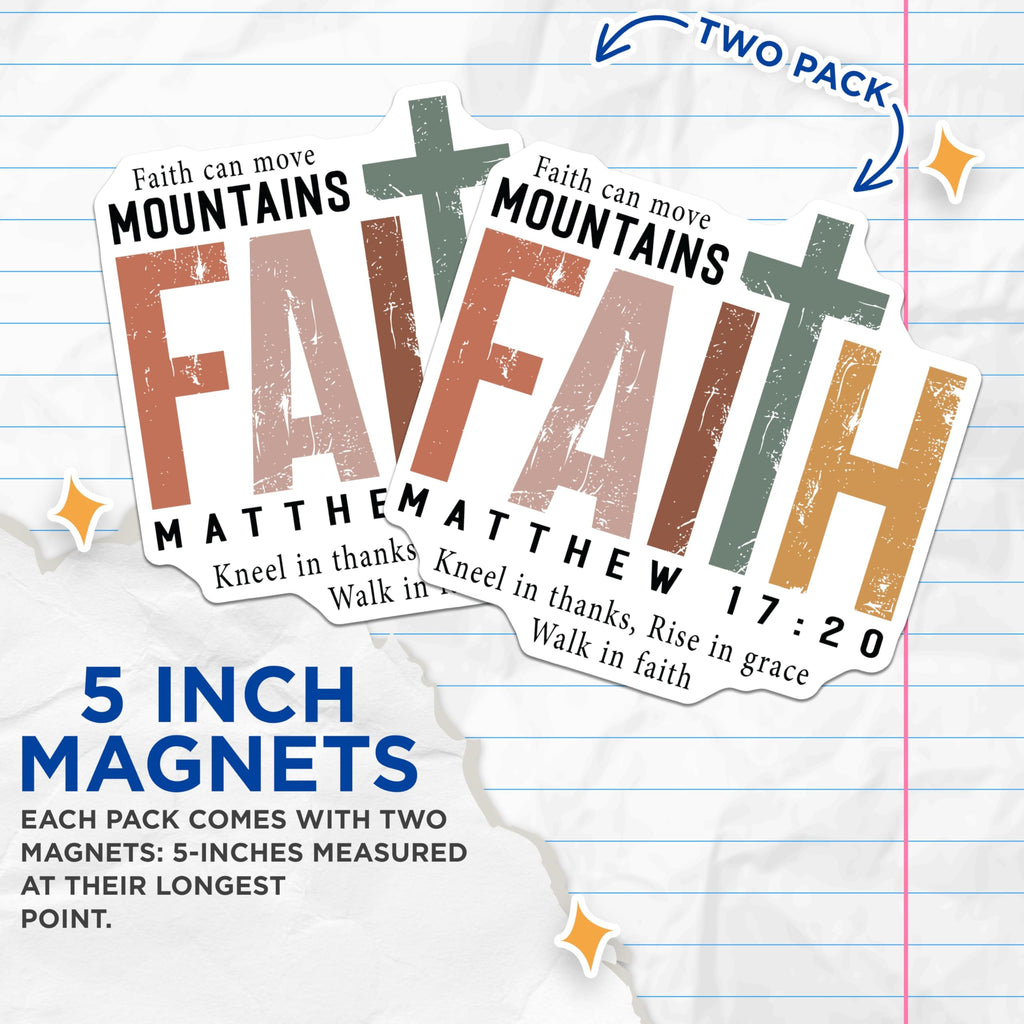 (2 Pack) Christian Faith Magnets - Matthew 17:20 Bible Verse Inspirational Quote - Religious Cross Refrigerator Decals - 5 Inches On Longest Side - Thick Durable Magnet - Made in USA - MAG22058