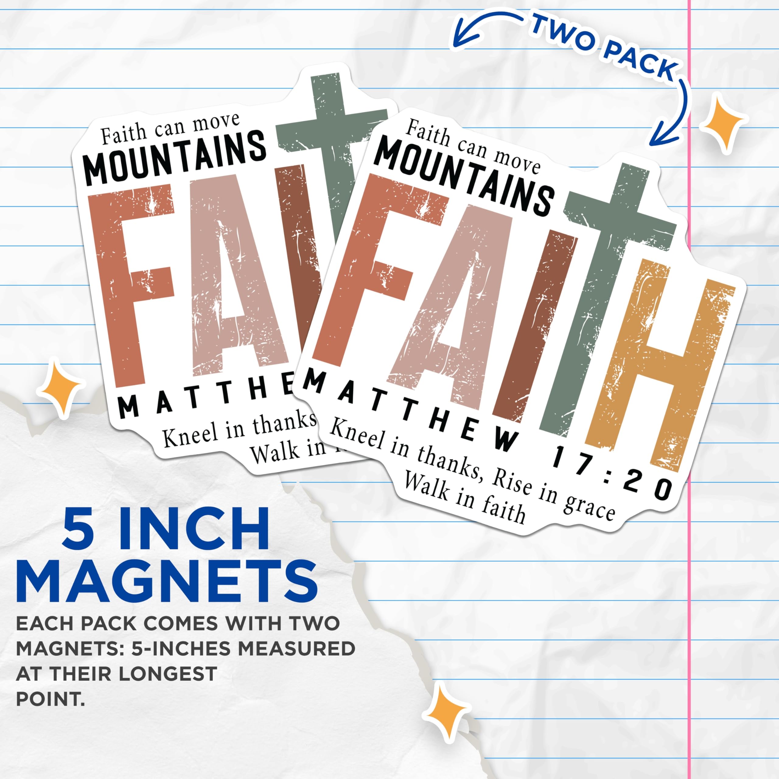 (2 Pack) Christian Faith Magnets - Matthew 17:20 Bible Verse Inspirational Quote - Religious Cross Refrigerator Decals - 5 Inches On Longest Side - Thick Durable Magnet - Made in USA - MAG22058
