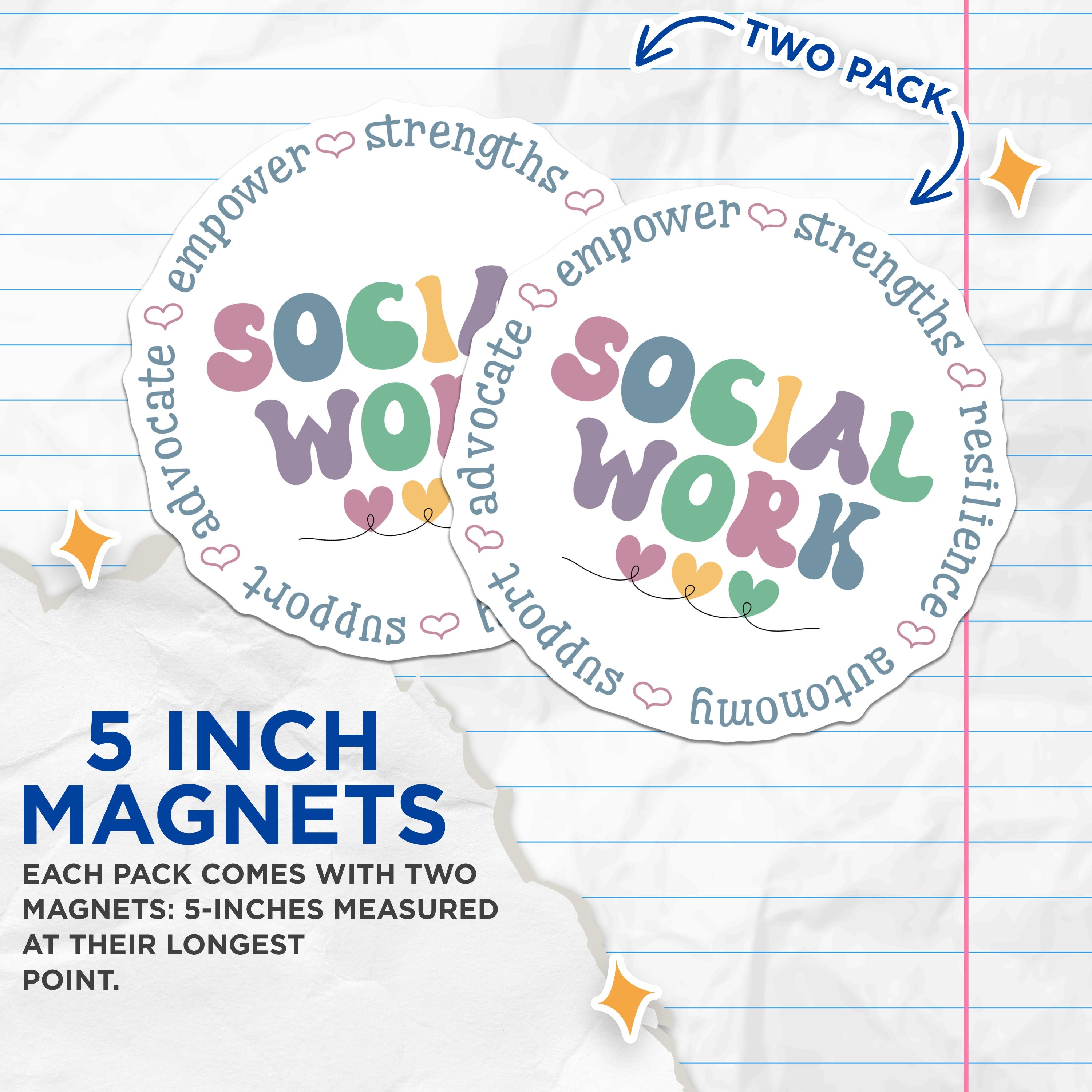 (2 Pack) Social Work Magnets - Social Worker Appreciation - Mental Health Advocate - Empowerment Support Professional - 5 Inches On Longest Side - Thick Durable Magnet - Made in USA - MAG38285