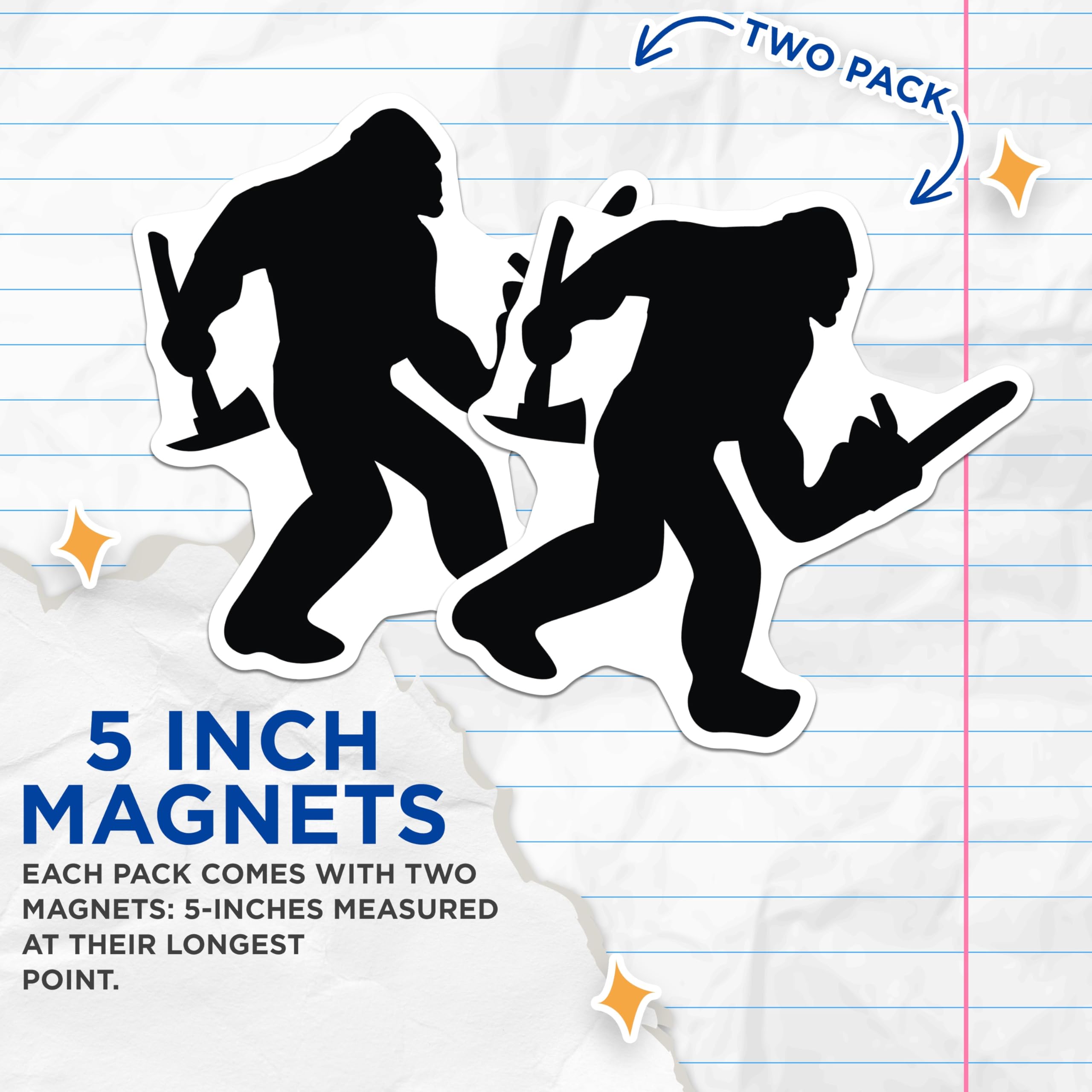 (2 Pack) Bigfoot Middle Finger Magnets - Funny Sasquatch Axe Design - Sarcastic Cryptid Humor Decor for Cars Refrigerators - 5 Inches On Longest Side - Thick Durable Magnet - Made in USA - MAG21535