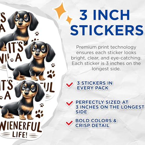 (3 Pack) Dachshund Decals - Wiener Dog Decal - Its a Wienerful Life Decal - 3 Inches On Longest Side - Easy Peel & Apply - Made in USA - 3MCS0864