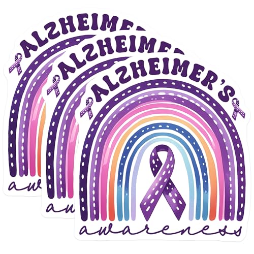 (3 Pack) Alzheimers Awareness Decals - Purple Ribbon Rainbow Sticker - Laptop Decals - 3 Inches On Longest Side - Easy Peel & Apply - Made in USA - 3MCS8557