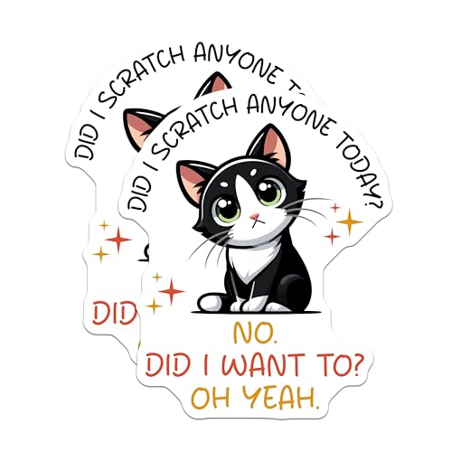 (2 Pack) Did I Scratch Anyone Today Stickers - Cute Cat Meme - Funny Animal Joke - 5" On Longest Side - Sticks to Smooth Flat Surfaces - Made in USA - BMCS7336