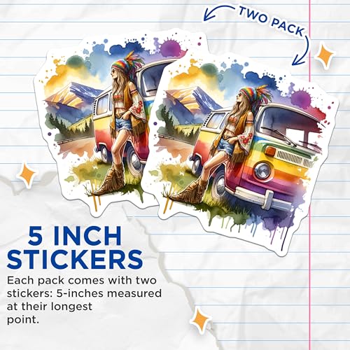(2 Pack) Boho Girl Stickers - 5" On Longest Side - Sticks to Smooth Flat Surfaces - Made in USA - BMCS8835 - BMCS8835