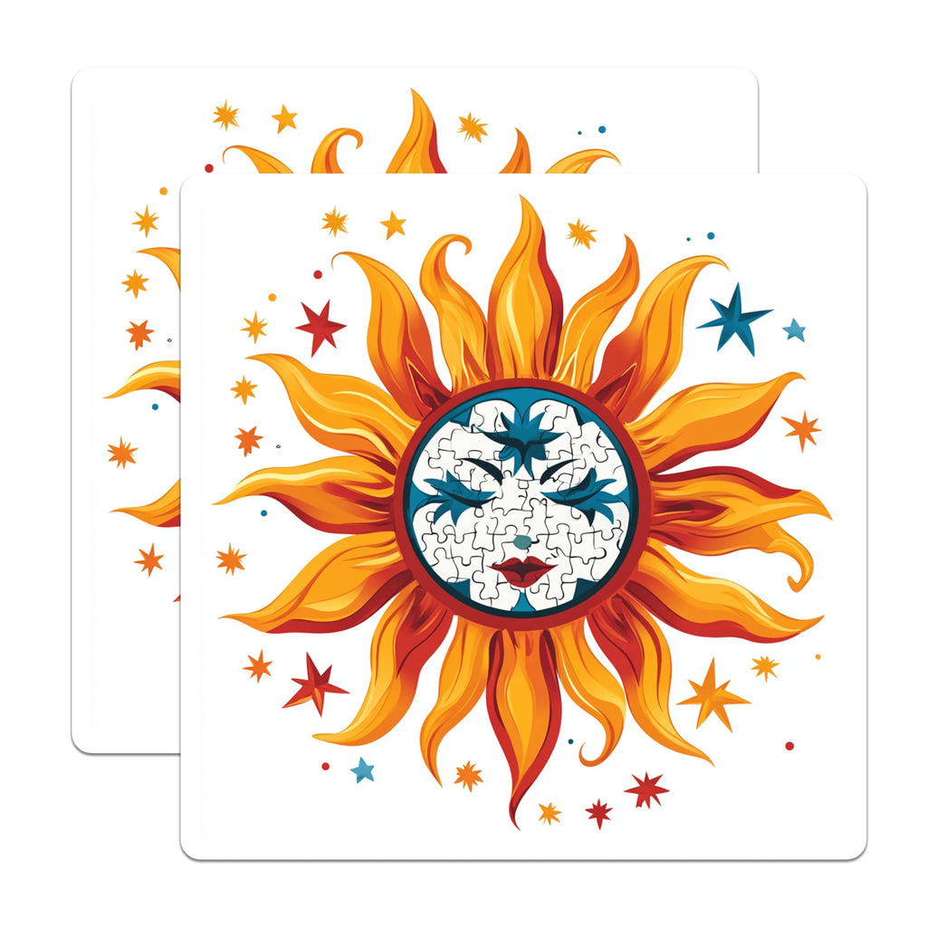 (2 Pack) Boho Sun Magnets - Artistic Puzzle Face Celestial Decor - Unique Mystical Fridge Locker Art - 5 Inches On Longest Side - Thick Durable Magnet - Made in USA - MAG29845