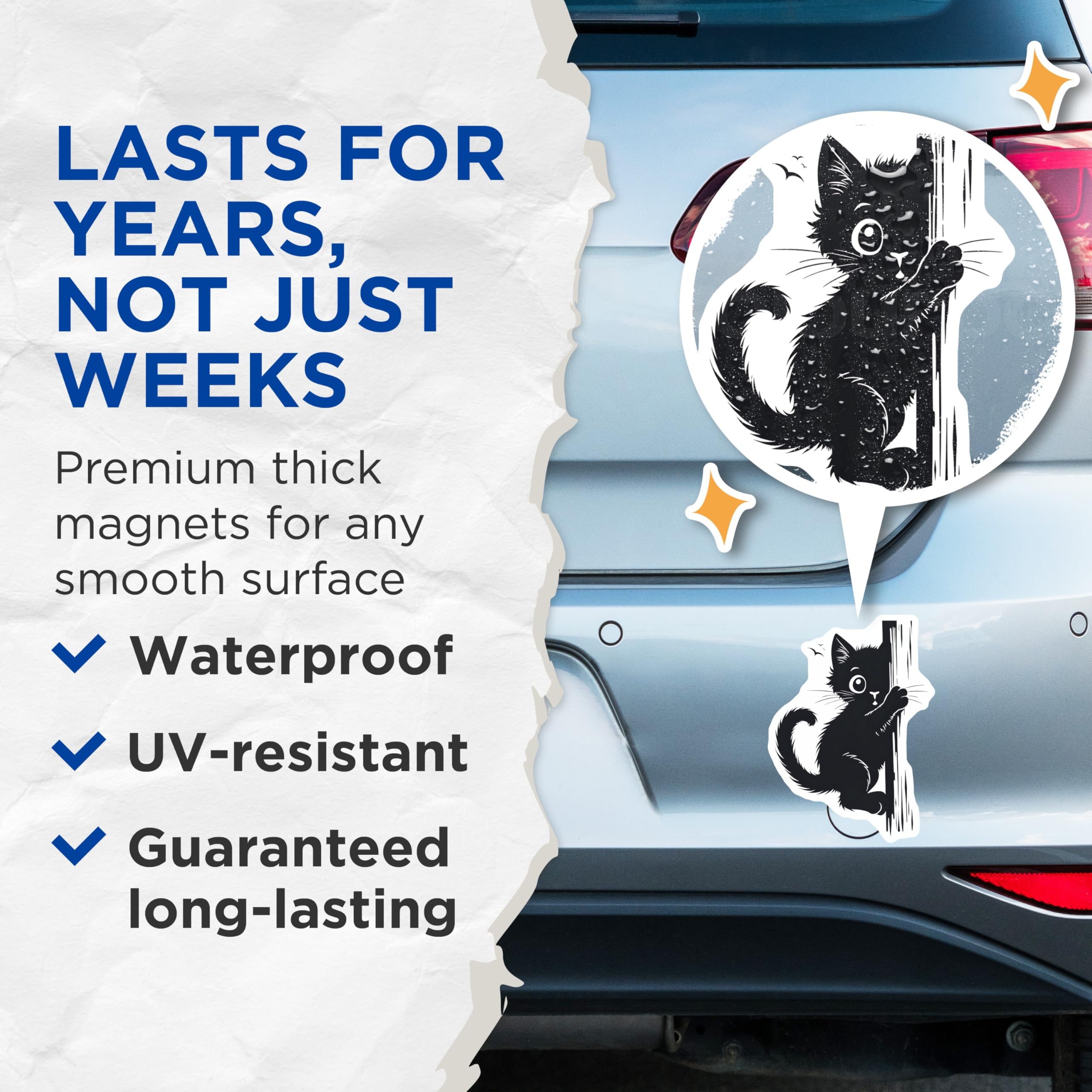 (2 Pack) Black Cat Magnets - Whimsical Kitten - Refrigerator Magnets - 5" On Longest Side - Premium Magnet - for Cars, Refrigerators, Toolboxes, Lockers - Made in USA - MAG15399