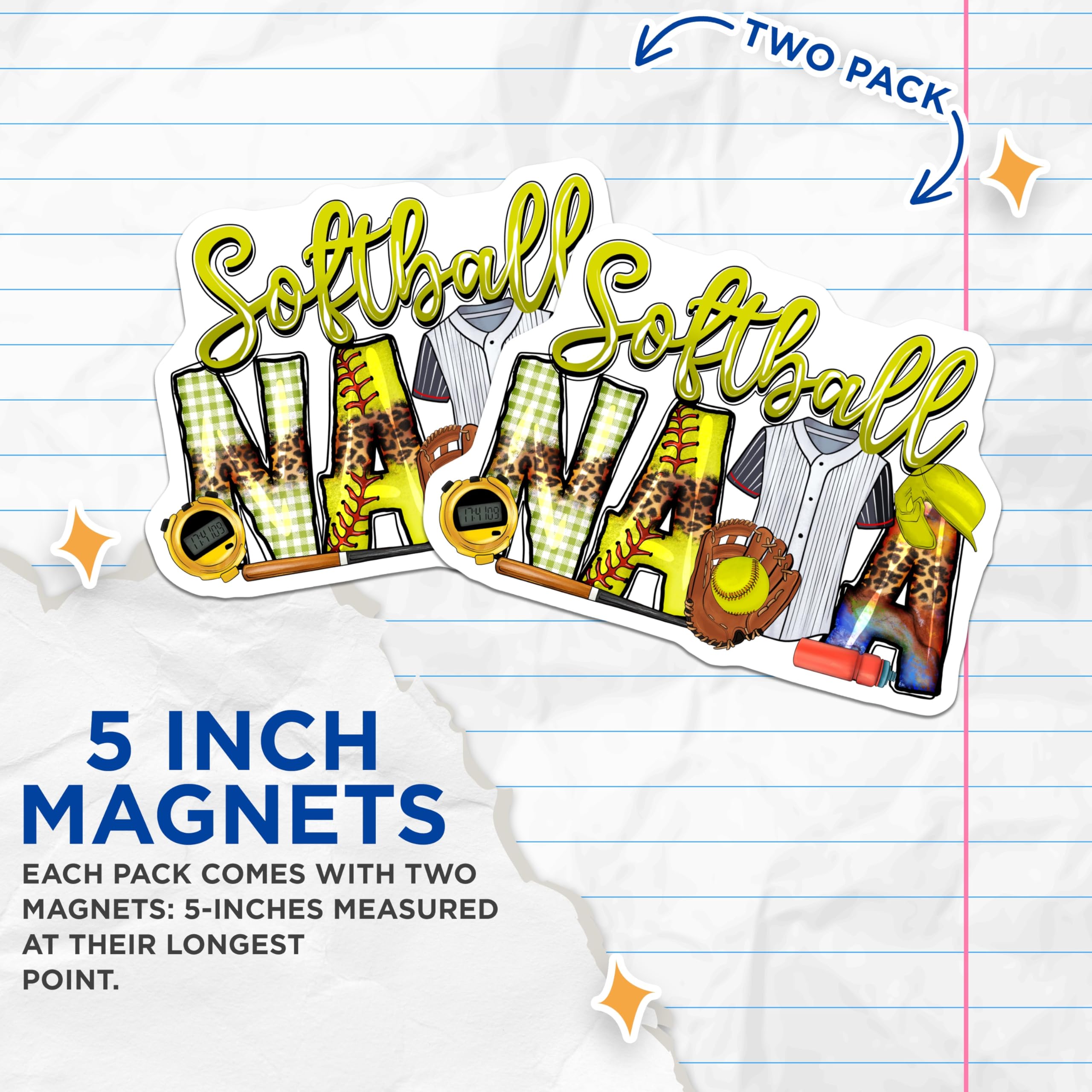 (2 Pack) Softball Mama Magnets - Leopard Print Sports Mom - Game Day Refrigerator Locker Decor - 5 Inches On Longest Side - Thick Durable Magnet - Made in USA - MAG26584