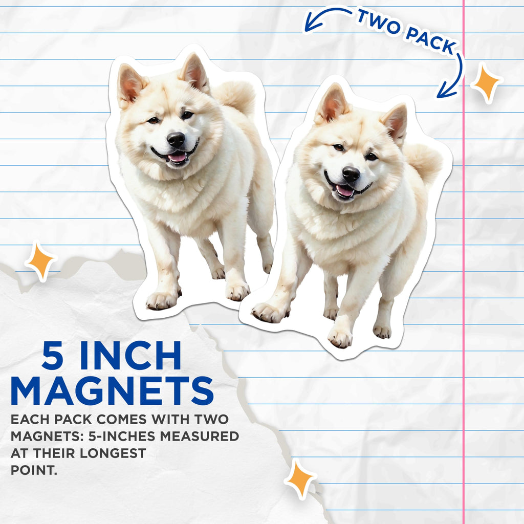 (2 Pack) Akita Dog Magnets - White Akita - Dog Lover Refrigerator Magnets - 5" On Longest Side - Premium Magnet - for Cars, Refrigerators, Toolboxes, Lockers - Made in USA - MAG14902