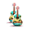 (2 Pack) Tropical Guitar Magnets - Aesthetic Beach Scene Music Instrument Decor - Coastal Ocean Vibe Fridge Art - 5 Inches On Longest Side - Thick Durable Magnet - Made in USA - MAG20801