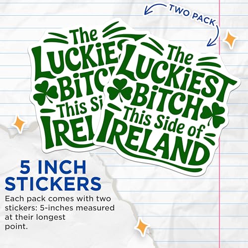 (2 Pack) Lucky Irish Stickers - Funny Ireland Quote Stickers - Humorous Saying Decal for Laptops Water Bottles - 5" On Longest Side - Sticks to Smooth Flat Surfaces - Made in USA - BMCS3920