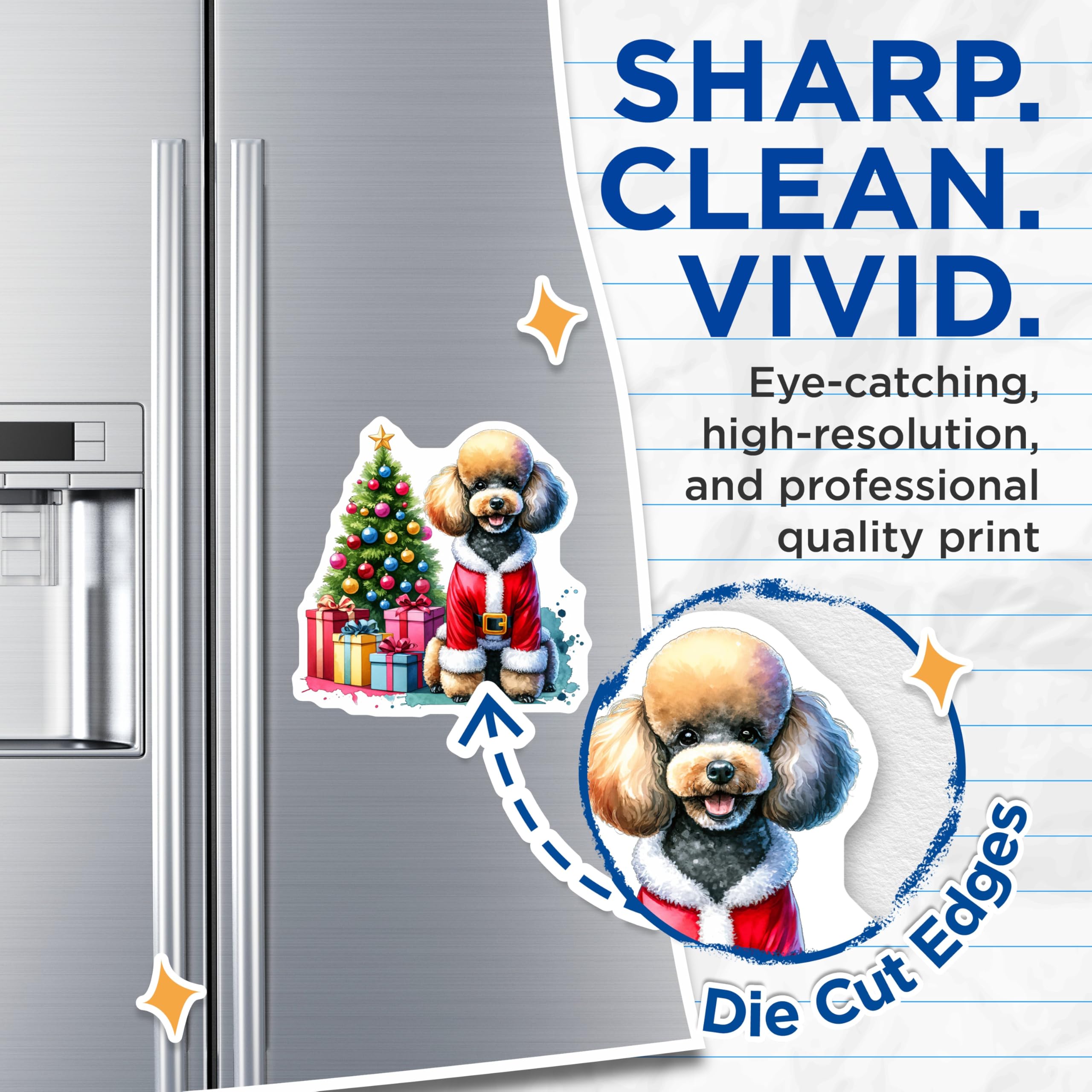 (2 Pack) Poodle Santa Dog Magnets - Christmas Pet Art Decor - Festive Holiday Refrigerator Magnets for Dog Lovers - 5 Inches On Longest Side - Thick Durable Magnet - Made in USA - MAG26773